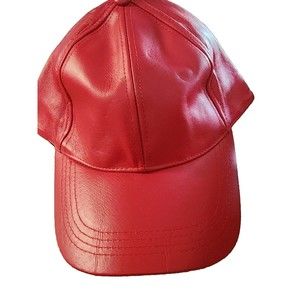 Red Leather USA Baseball Cap Hat Adjustable Back New